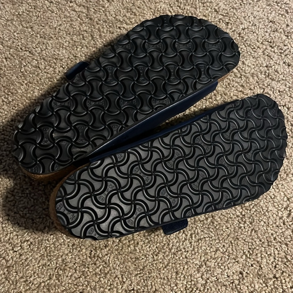 Birkenstock Arizona Birko Flor Navy Double-Strap Sandals, worn once indoors - Picture 2 of 5